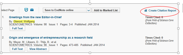 Create citation report in Web of Science